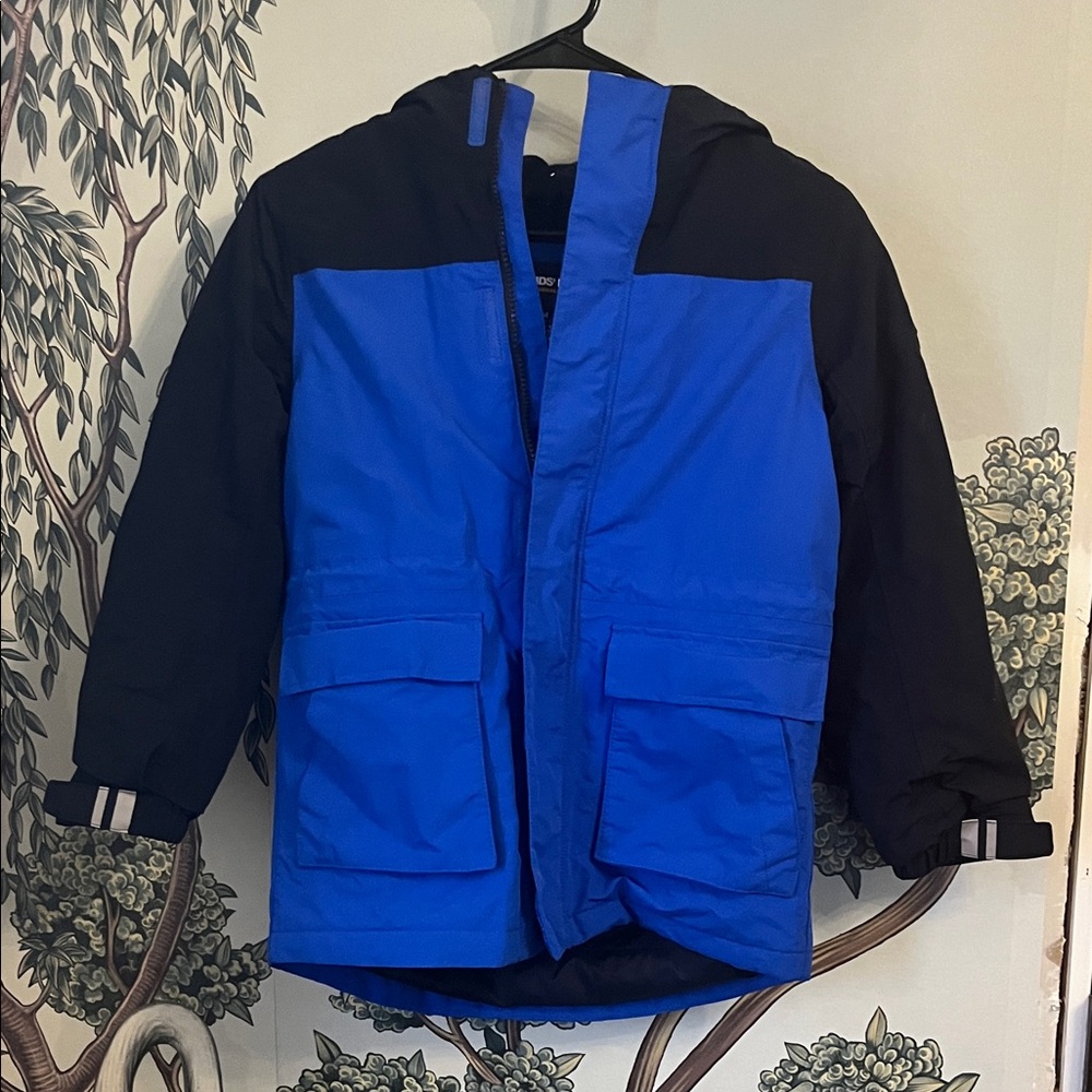 Boys Blue and Black Hooded Lands End Squall Winter Jacket, Sz 8/ M